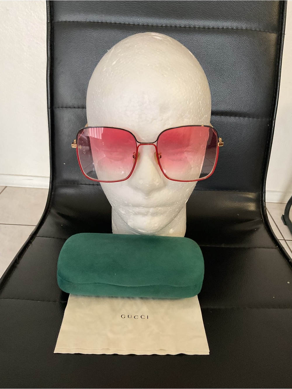 Gucci Red Gradient Square Sunglasses with Gold Frame.MSRP $500